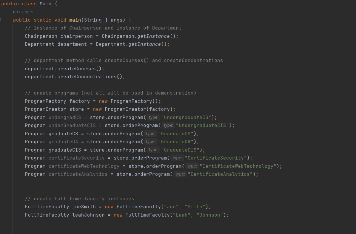 An image of Java code for the Department Manager 
                Project.